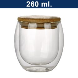 Vaso de vidrio doble pared con tapa de bamboo M7