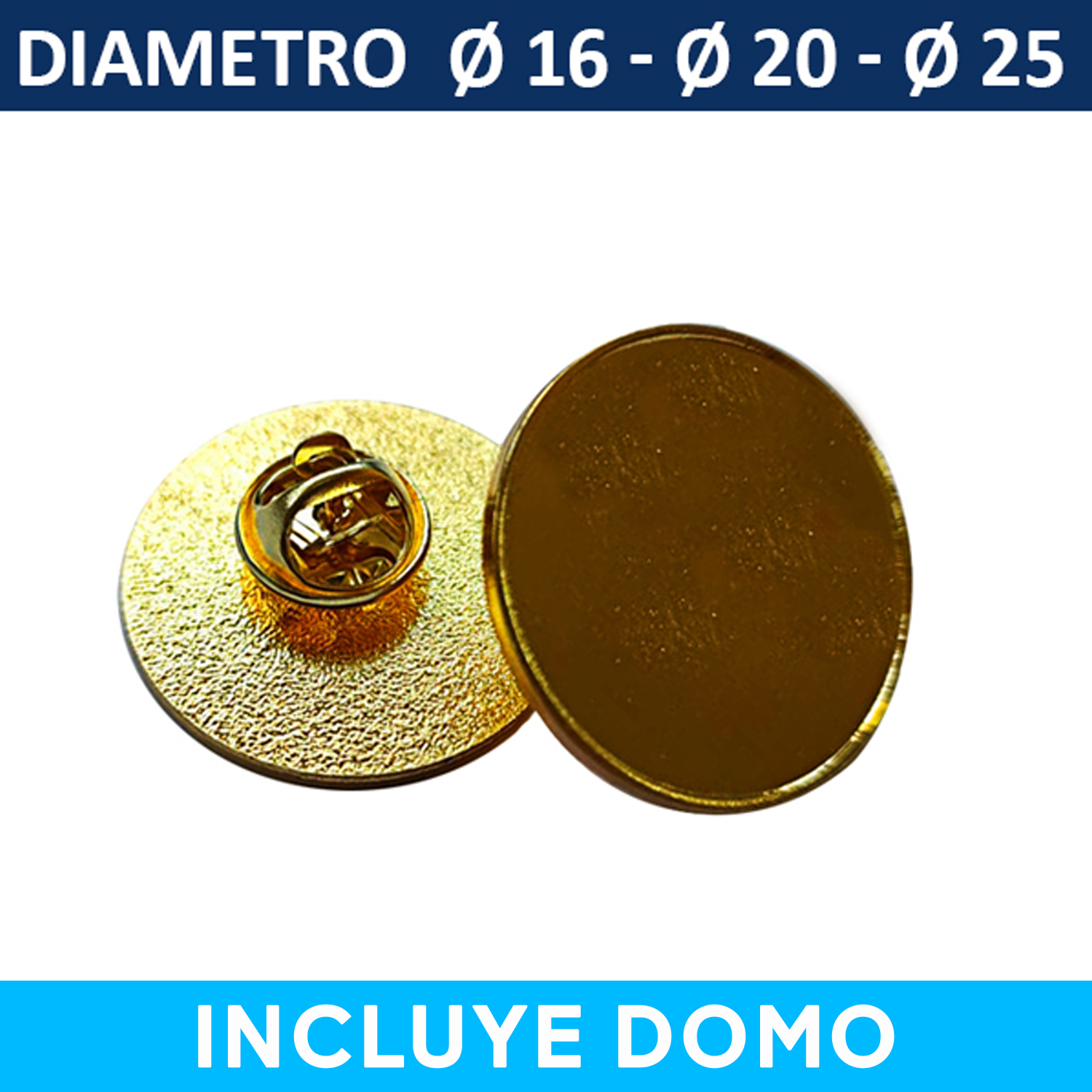 Piocha Broche Redondo Dorado (Pins) 16mm, 20mm, 25mm